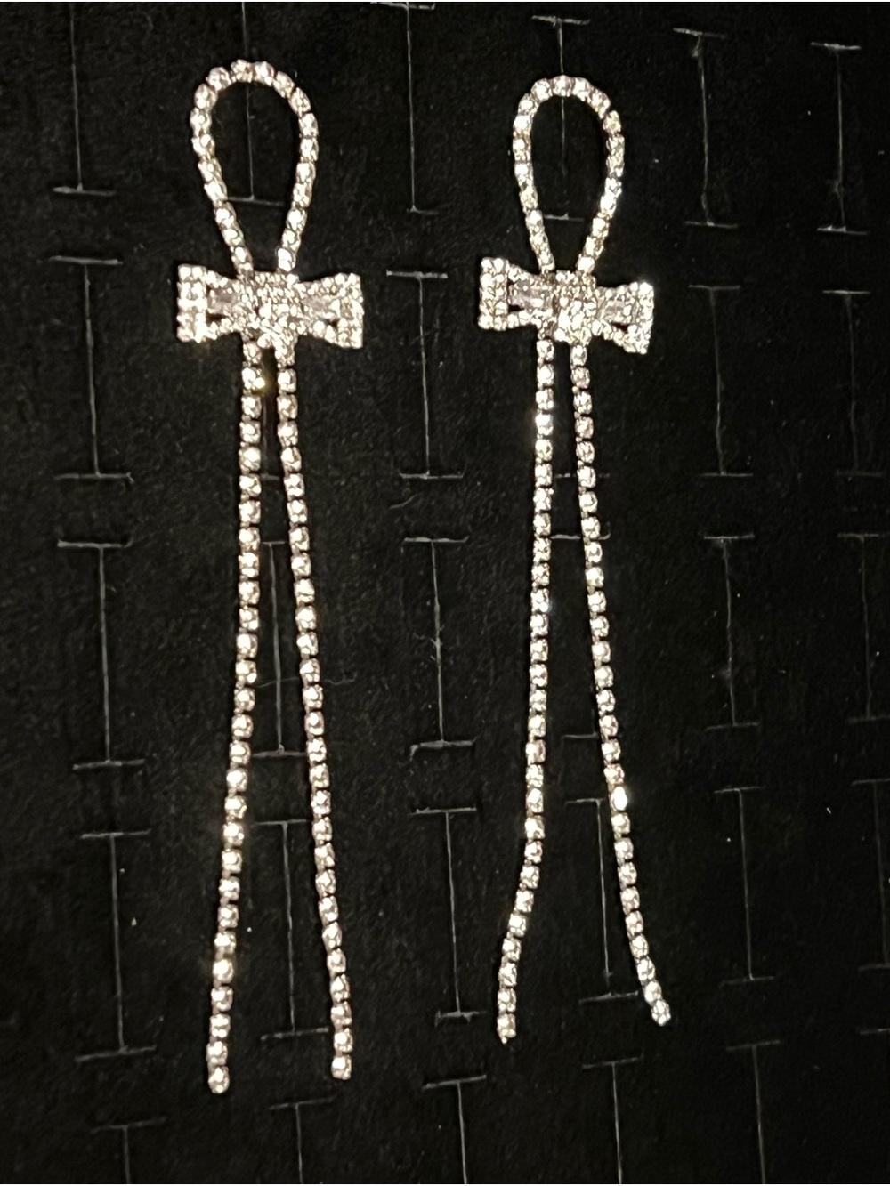 CZ Ankh Drop Earrings - Silver Tone
